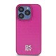 DKNY Leather Monogram Pattern Metal Logo MagSafe Case for iPhone 15 Pro - Pink