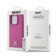 DKNY Leather Monogram Pattern Metal Logo MagSafe Case for iPhone 15 Pro - Pink