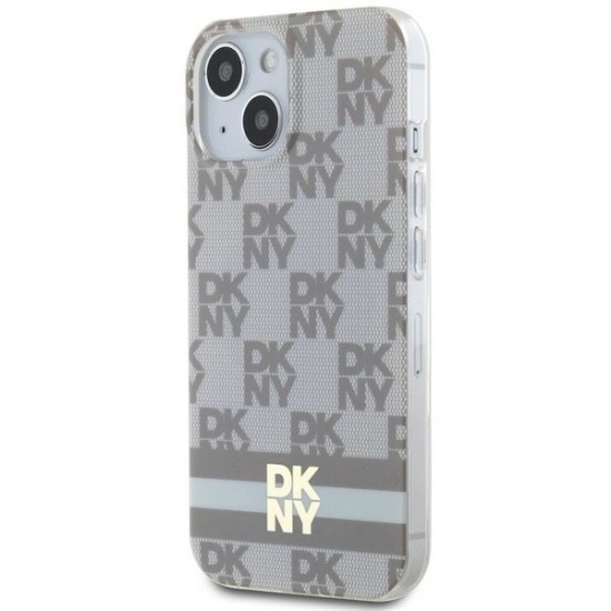 DKNY IML Checkered Mono Pattern & Printed Stripes MagSafe Case for iPhone 15 Plus / 14 Plus - Beige