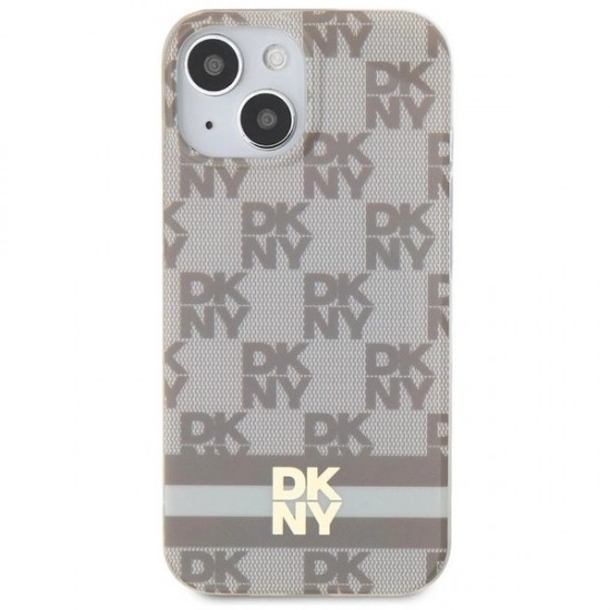 DKNY IML Checkered Mono Pattern & Printed Stripes MagSafe Case for iPhone 15 Plus / 14 Plus - Beige