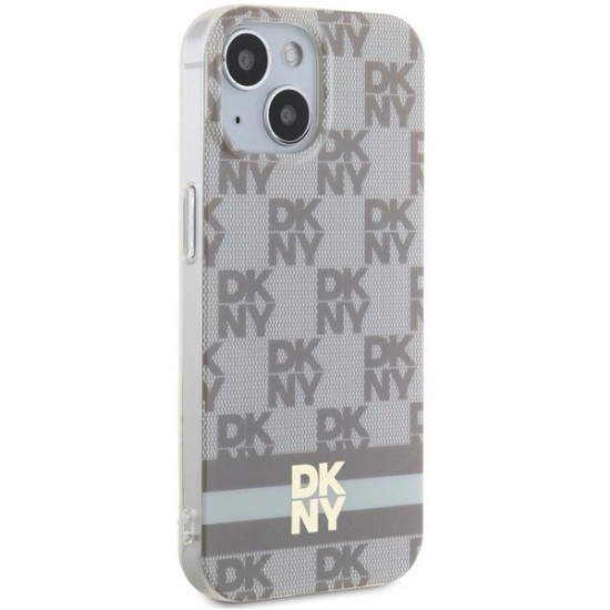 DKNY IML Checkered Mono Pattern & Printed Stripes MagSafe Case for iPhone 15 Plus / 14 Plus - Beige