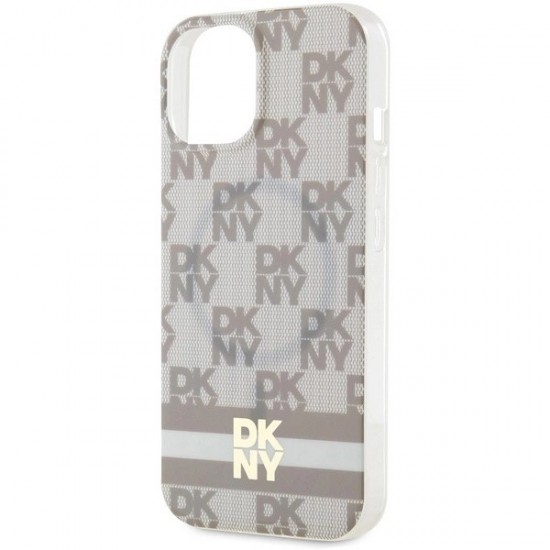DKNY IML Checkered Mono Pattern & Printed Stripes MagSafe Case for iPhone 15 Plus / 14 Plus - Beige