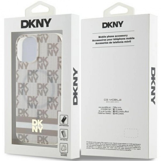 DKNY IML Checkered Mono Pattern & Printed Stripes MagSafe Case for iPhone 15 Plus / 14 Plus - Beige