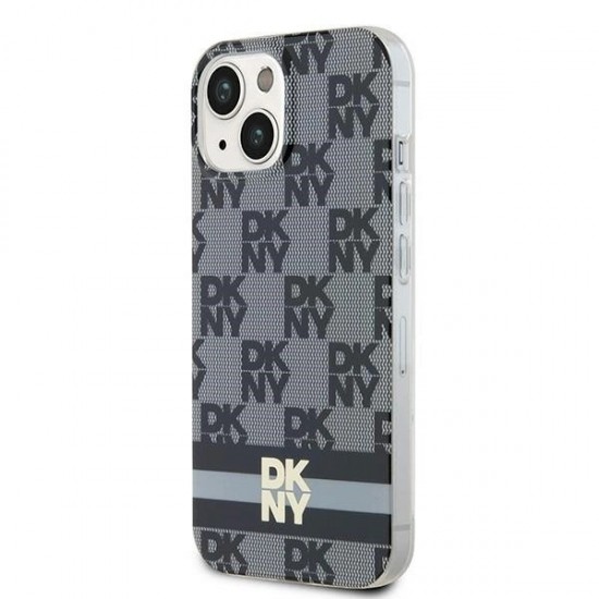 DKNY IML Checkered Mono Pattern & Printed Stripes MagSafe Case for iPhone 15 Plus / 14 Plus - Black