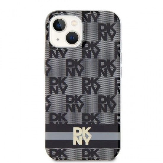 DKNY IML Checkered Mono Pattern & Printed Stripes MagSafe Case for iPhone 15 Plus / 14 Plus - Black