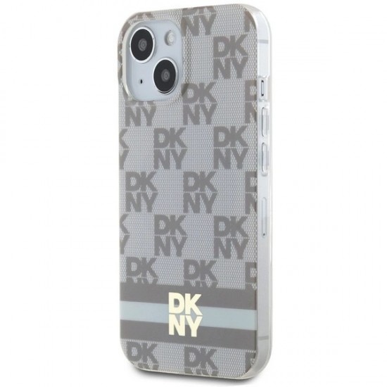 DKNY IML Checkered Mono Pattern & Printed Stripes MagSafe case for iPhone 15 / 14 / 13 - beige