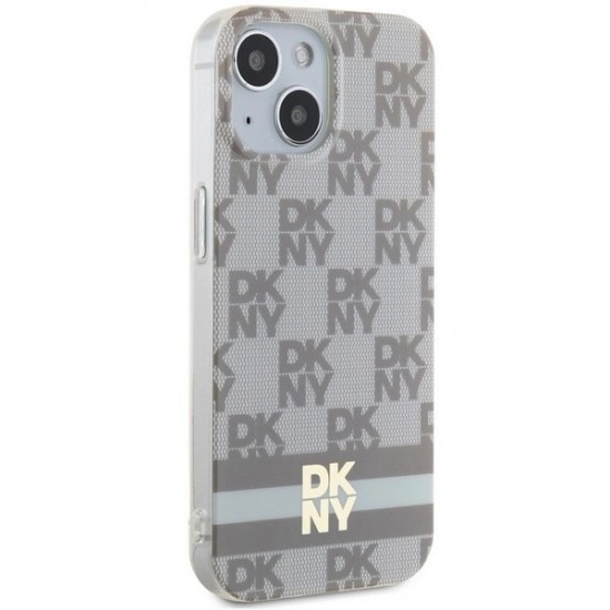 DKNY IML Checkered Mono Pattern & Printed Stripes MagSafe case for iPhone 15 / 14 / 13 - beige