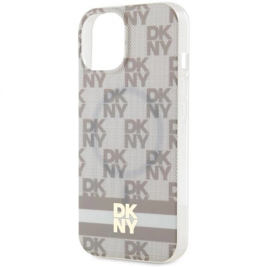 DKNY IML Checkered Mono Pattern & Printed Stripes MagSafe case for iPhone 15 / 14 / 13 - beige