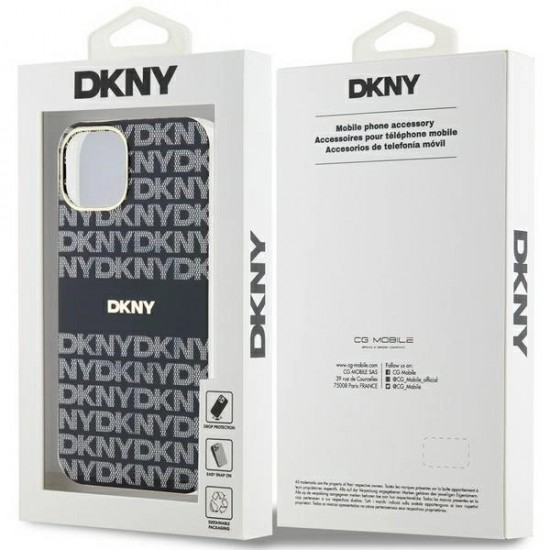 DKNY IML Mono & Stripe MagSafe Case for iPhone 15/14/13 - Black