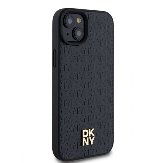 DKNY Leather Pattern Metal Logo MagSafe Case for iPhone 15/14/13 - Black