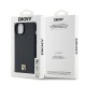 DKNY Leather Pattern Metal Logo MagSafe Case for iPhone 15/14/13 - Black