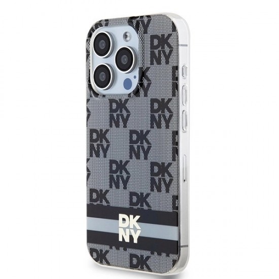 DKNY IML Checkered Mono Pattern & Printed Stripes MagSafe Case for iPhone 15 Pro Max - Black