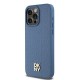DKNY Leather Monogram Pattern Metal Logo MagSafe Case for iPhone 15 Pro Max - Blue