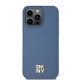 DKNY Leather Monogram Pattern Metal Logo MagSafe Case for iPhone 15 Pro Max - Blue
