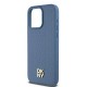 DKNY Leather Monogram Pattern Metal Logo MagSafe Case for iPhone 15 Pro Max - Blue
