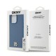 DKNY Leather Monogram Pattern Metal Logo MagSafe Case for iPhone 15 Pro Max - Blue