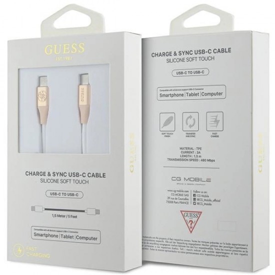 Guess Ebossed Logo USB-C / USB-C Cable 1.5m Fast Charging - Gold