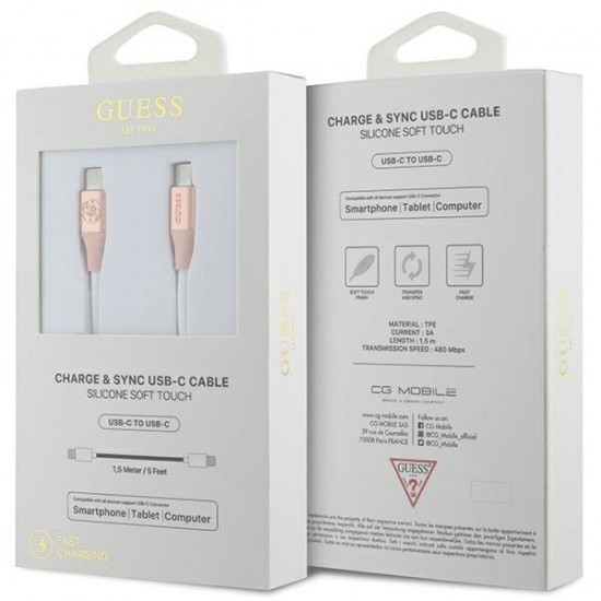 Guess Ebossed Logo USB-C / USB-C Cable 1.5m Fast Charging - Pink