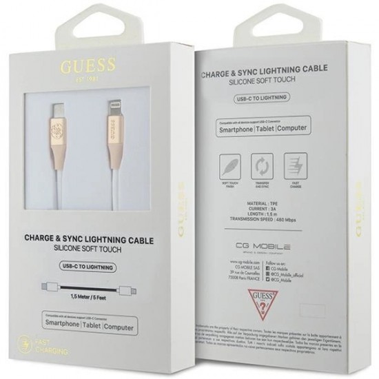 Guess Ebossed Logo USB-C / Lightning cable 1.5m fast charging - gold