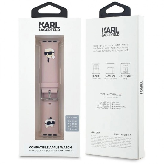 Karl Lagerfeld 3D Rubber Karl&Choupette Heads strap for Apple Watch 42/44/45/49mm - pink