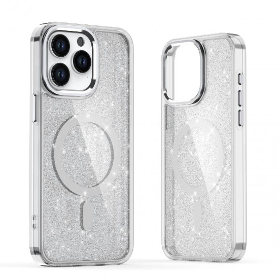 Glitter Case MagSafe for iPhone 16 Plus - white with glitter