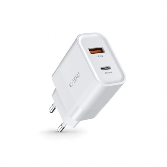 Tech-Protect C30W charger USB-C PD 30W / USB-A QC 3.0 - white