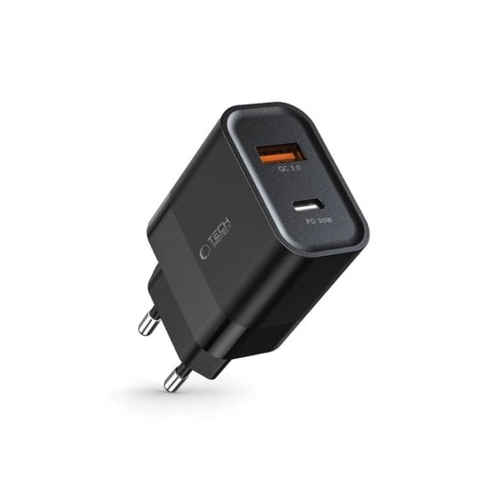 Tech-Protect C30W Charger USB-C PD 30W / USB-A QC 3.0 - Black