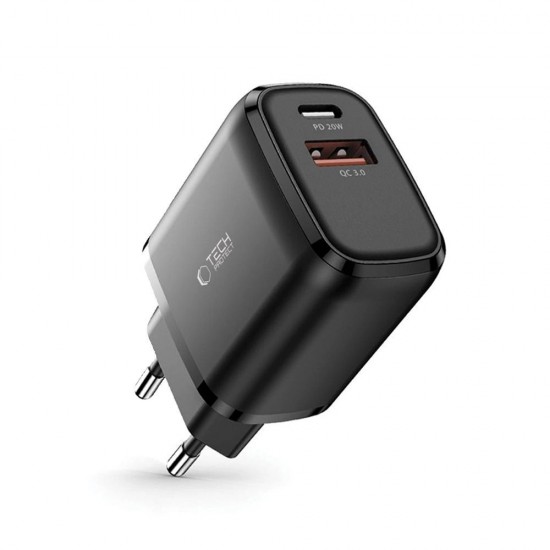 Tech-Protect C20W Charger USB-C PD 20W / USB-A QC 3.0 - Black