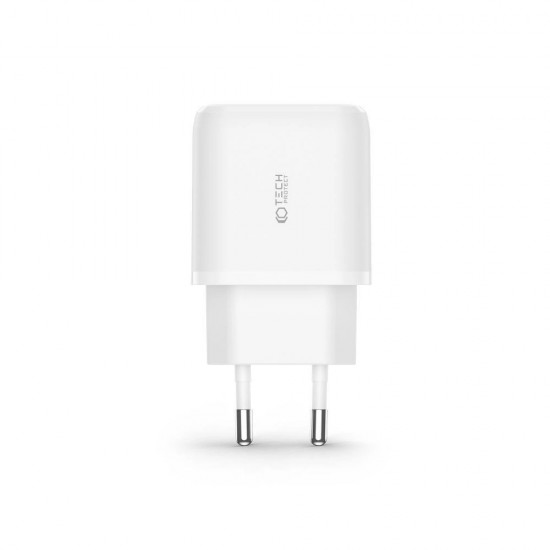 Tech-Protect C20W USB-C PD 20W / USB-A QC 3.0 charger with USB-C / USB-C cable - white