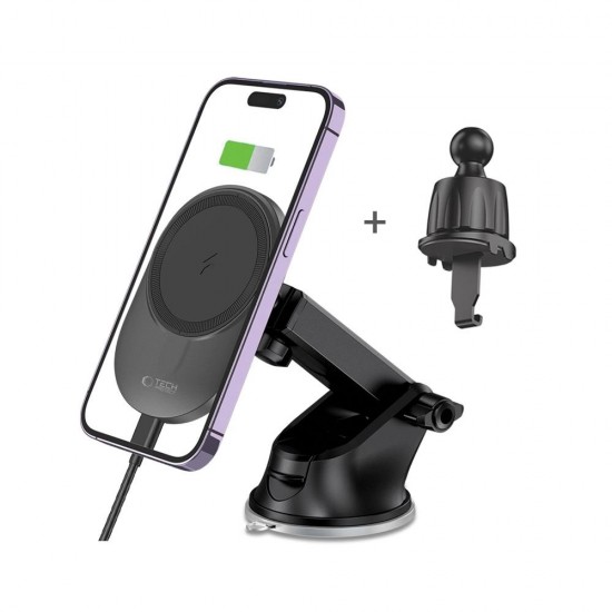 Tech-Protect MM15W-V1 Car Phone Holder with MagSafe 15W Wireless Charger for Cockpit/Air Vent - Black