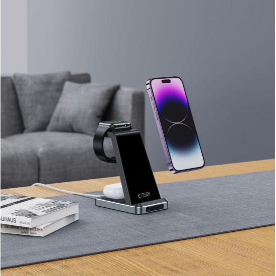 Tech-Protect QI15W-A26 Inductive Charger 15W 3in1 for Smartphone / Headphones / Apple Watch - Black