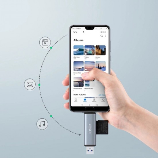 Tech-Protect UltraBoost SD/micro SD card reader with USB-C/USB-A connectors - gray