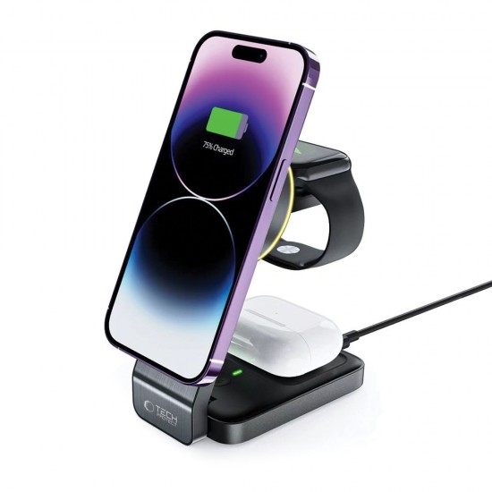 Tech-Protect QI15W-A28 MagSafe 3in1 Inductive Charger with Smartphone / Apple Watch / AirPods Stand - Black
