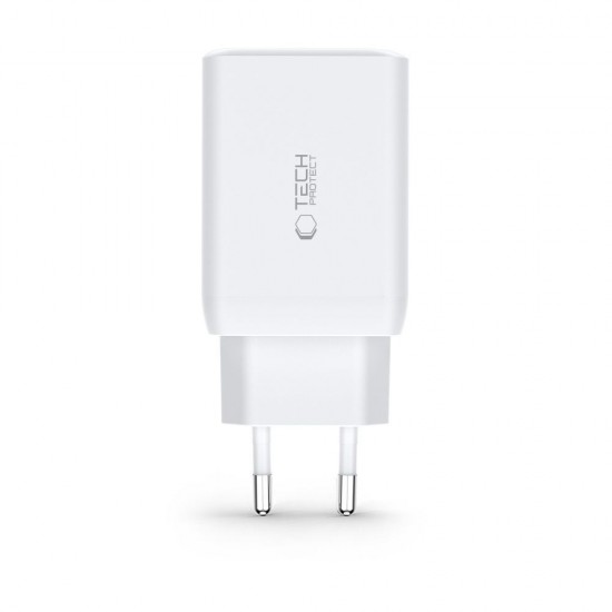Tech-Protect C65W charger 2x USB-C PD 65W / USB-A QC 3.0 - white