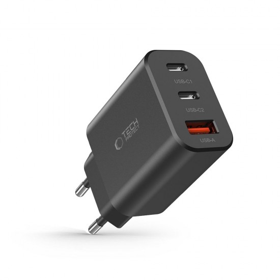 Tech-Protect NC30W charger 2x USB-C PD 30W / USB-A QC 3.0 - black