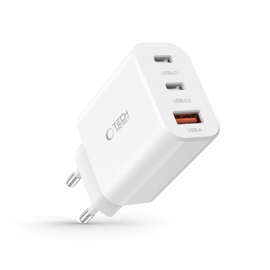 Tech-Protect NC30W charger 2x USB-C PD 30W / USB-A QC 3.0 - white