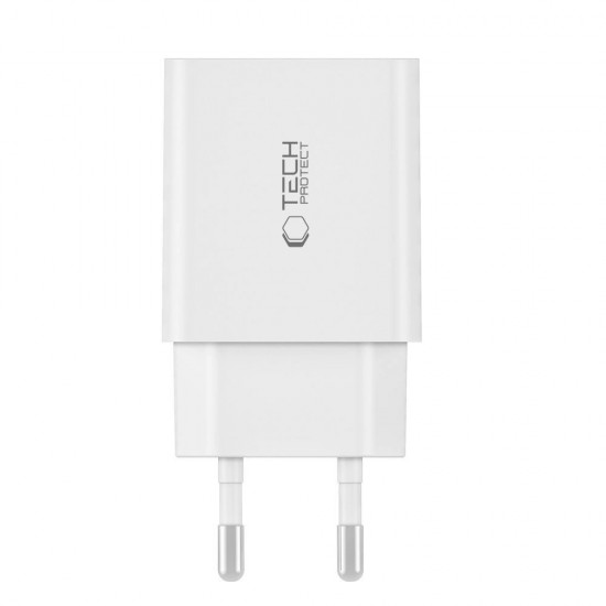 Tech-Protect NC30W USB-C PD 30W / USB-A QC 3.0 charger - white