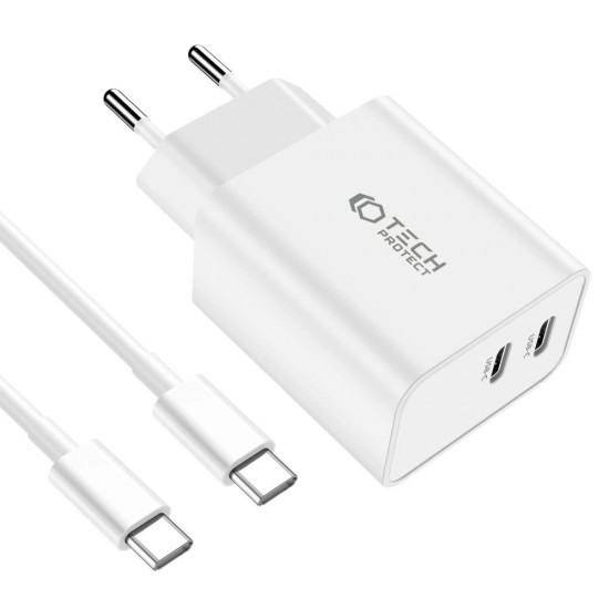 Tech-Protect C35W 2x USB-C PD 35W charger with USB-C / USB-C cable - white