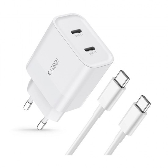 Tech-Protect C20W 2x USB-C PD 20W charger with USB-C / USB-C cable - white
