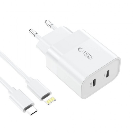 Tech-Protect C20W 2x USB-C PD 20W charger with USB-C / USB-C cable - white