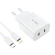 Tech-Protect C20W 2x USB-C PD 20W charger with USB-C / USB-C cable - white