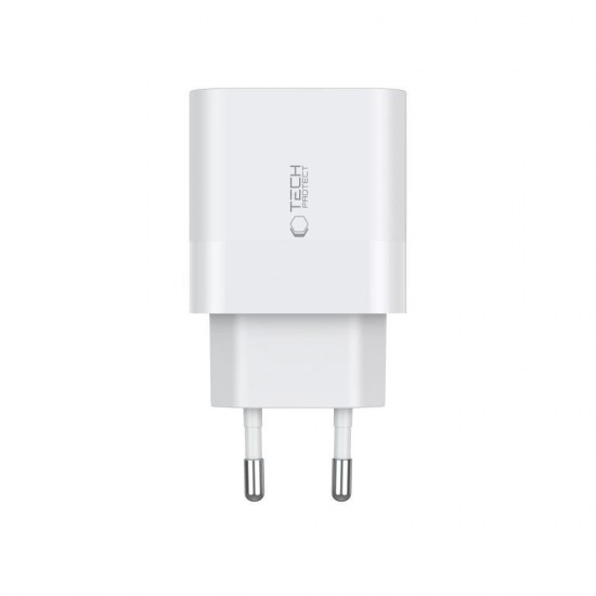 Tech-Protect C20W 2x USB-C PD 20W charger with USB-C / USB-C cable - white
