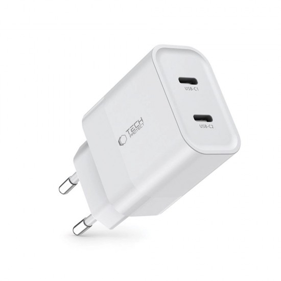 Tech-Protect C20W charger 2x USB-C PD 20W - white