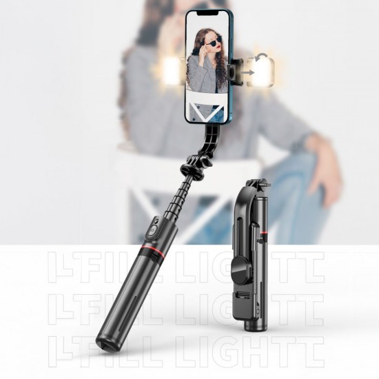 Tech-Protect L05S Bluetooth Selfie Stick with Tripod up to 105cm with LED Light - Black