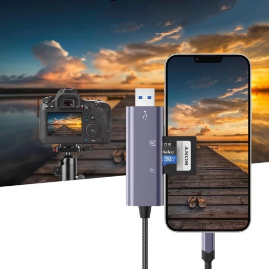 Tech-Protect UltraBoost SD/micro SD Card Reader with Lightning /USB-A Connector - Gray