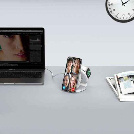 Tech-Protect QI15W-A32 3-in-1 Inductive Charger with MagSafe for Smartphone / Apple Watch / AirPods - Gray