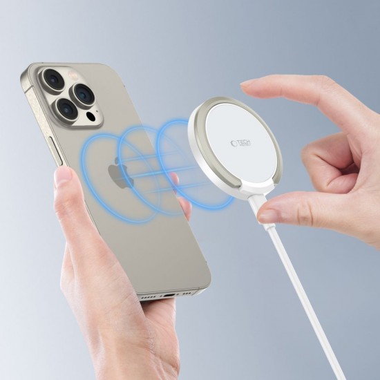 Tech-Protect QI15W-A33 Inductive Charger with MagSafe and Stand with USB-A / USB-C Cable - White