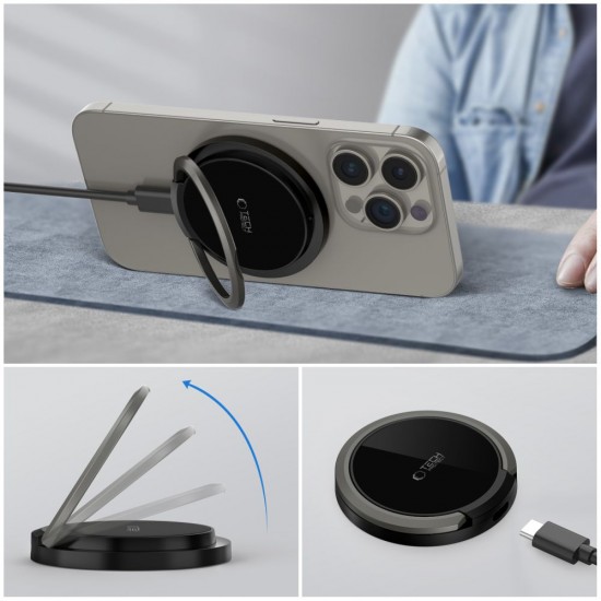 Tech-Protect QI15W-A33 Inductive Charger with MagSafe and Stand with USB-A / USB-C Cable - Black