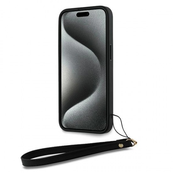 DKNY Wrist Strap Stock Logo case for iPhone 14 Pro - black