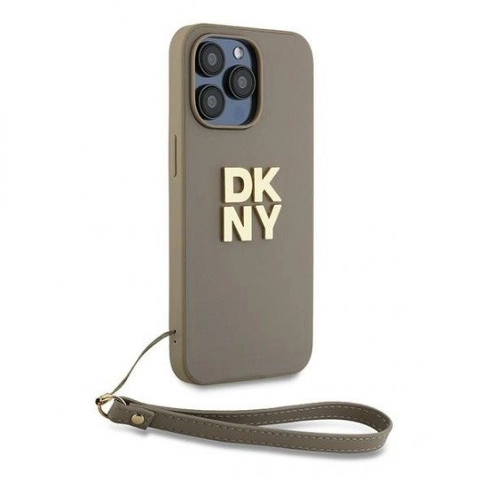 DKNY Wrist Strap Stock Logo case for iPhone 15 Pro - beige